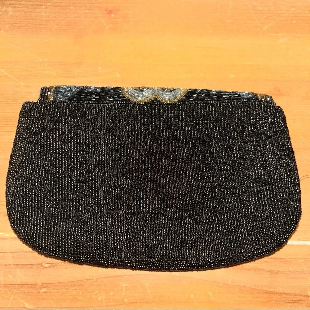 Elegant Beaded Clutch in Black and Gold